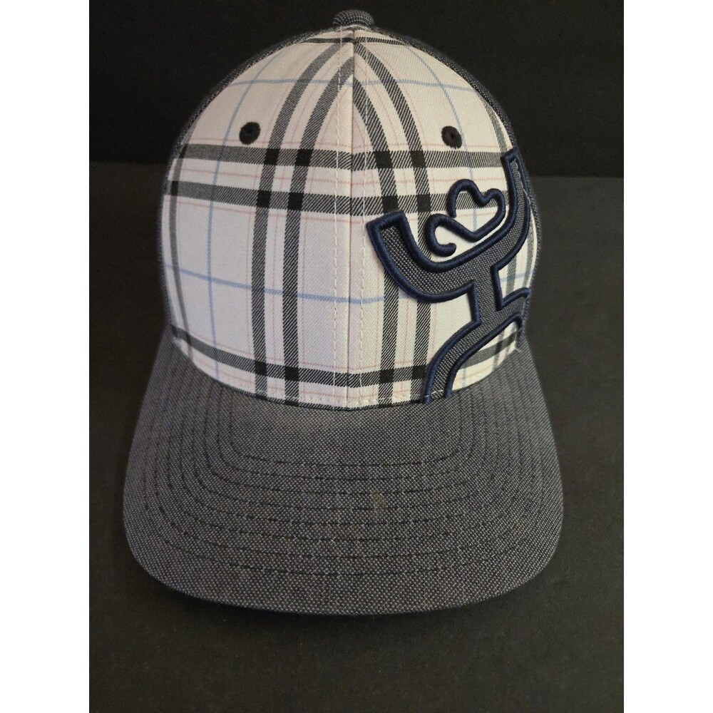 Hooey Plaid Flexfit Hat Cap Mens Womens S-M Small Medium Gray Pink Blue White